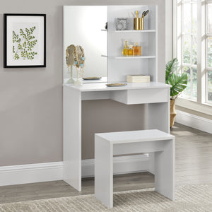 [en.casa] Coiffeuse Table de Maquillage avec Tiroir et Chaise Panneau en Fibre de Bois Blanc 141 x 75 x 39,7 cm