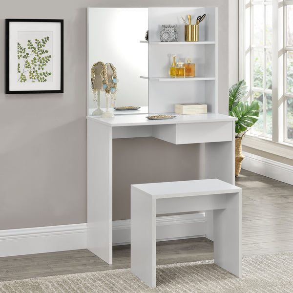 [en.casa] Coiffeuse Table de Maquillage avec Tiroir et Chaise Panneau en Fibre de Bois Blanc 141 x 75 x 39,7 cm