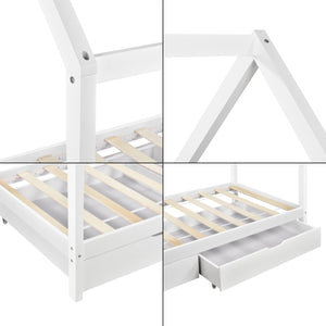 Lit Enfant Forme Maison Avec 2 Tiroirs Lund 90 x 200 cm Blanc [en.casa]