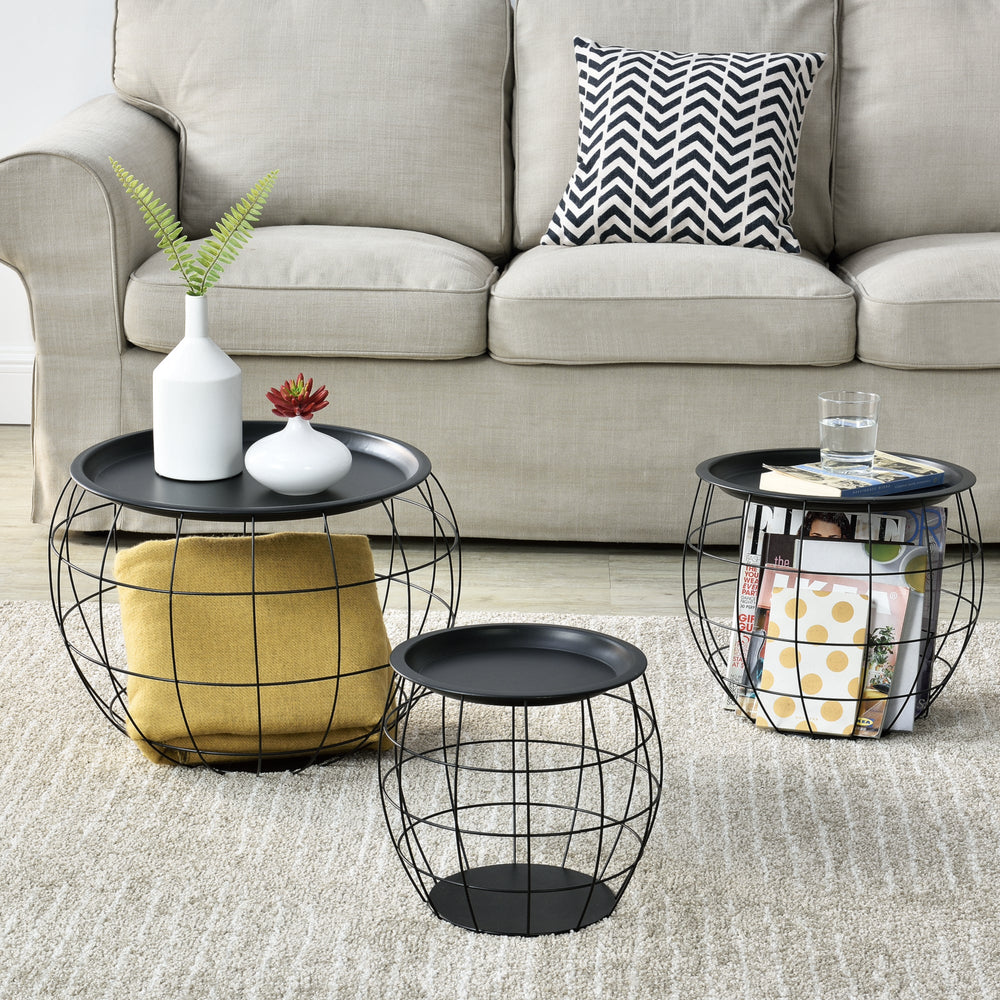 Table basse Neman lot de 3 paniers métalliques noir en.casa - premiumXL