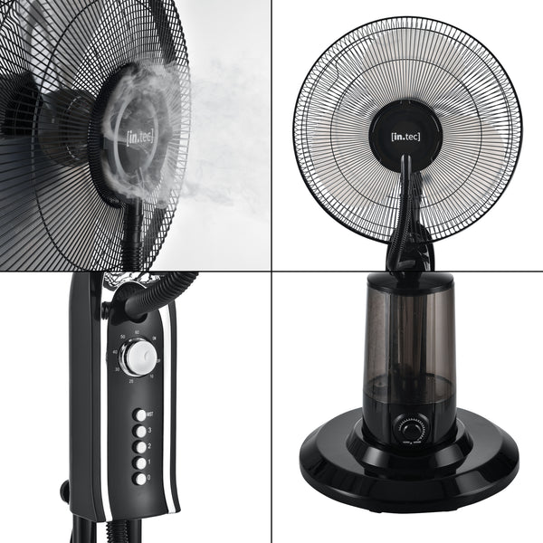Ventilatore a Piantana con Nebulizzatore con 3 Velocitá e Modalitá Oscillazione con Inclinazione Testa Motore 75W Timer a 60 min. - Nero