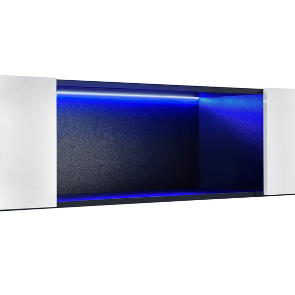 Étagère Murale Thabong avec Éclairage LED Bleu 150 x 30 x 30 cm Noir Blanc Brillant [en.casa]