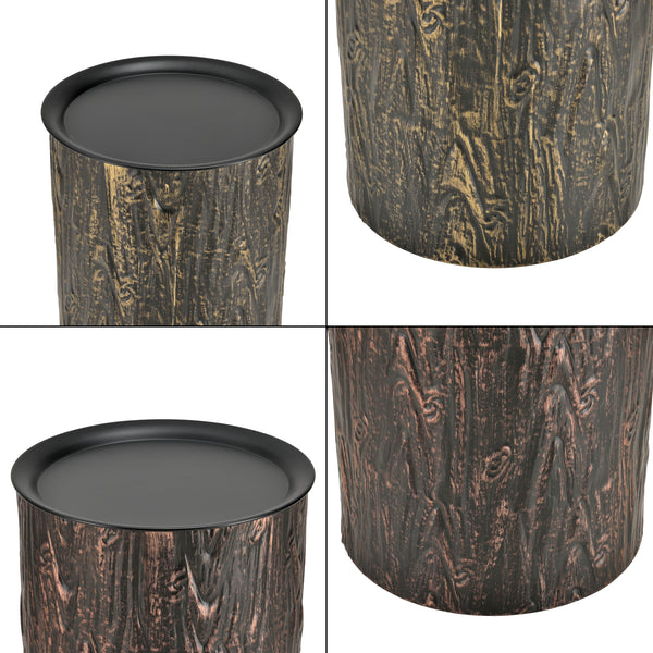 Set da 2 Tavolini  in Metallo a Forma di Cilindro in 2 Misure Diverse con Piano Rimovibile 2 Tavolini da Salotto/Soggiorno Portaoggetti Contenitore in Effetto Tronco