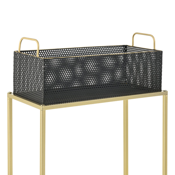 Set di 2 Portavasi in Metallo di Forma Rettangolare Supporto in Colore Ottone per Piante con Coprivaso Nero in 2 Altezze e Misure Diverse
