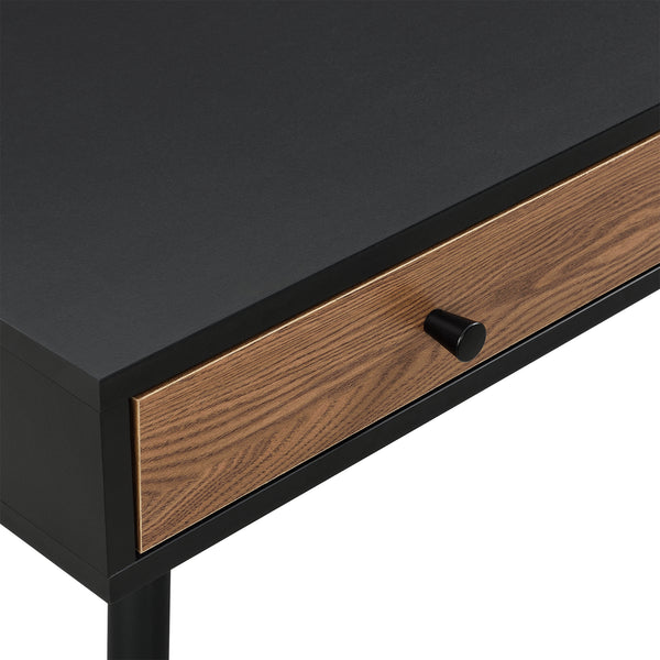 Scrivania (AxLaxP) 75 x 115 x 48 cm Consolle con 3 Cassetti, Scrittoio su Gambe in Metallo, Tavolo da Computer per Ufficio/Casa - Nero/Color Legno Scuro