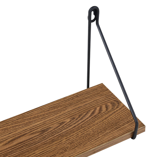 Set di 3 Mensole da Parete in Misure Diverse, 3 Consolle Pensili da Muro con Staffe Nere in Ferro Mensole Portaoggetti / Libreria - Piano in Effetto Legno Scuro