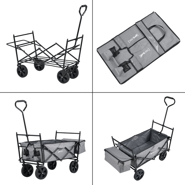 Chariot d'Extérieur Pliable avec Toit pour Jardin à 4 Roues 104 x 52 x 117 cm Noir Gris Foncé pro.tec