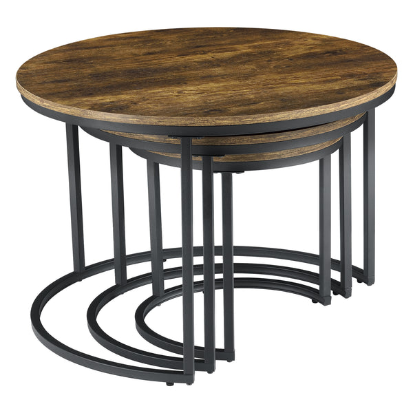 Lot de 3 tables basses gigognes Arvidsjaur Effet bois foncé Rondes [en.casa]