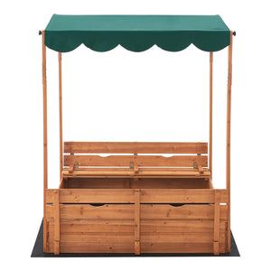 Sabbiera Pitsunda in Legno con Panchine e Tenda Parasole - Sabbiera Richiudibile [en.casa]