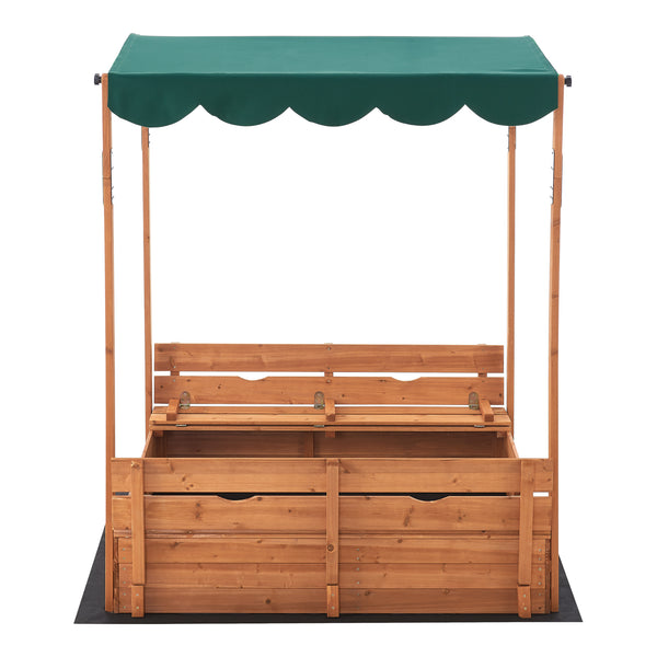 Sabbiera Pitsunda in Legno con Panchine e Tenda Parasole - Sabbiera Richiudibile [en.casa]