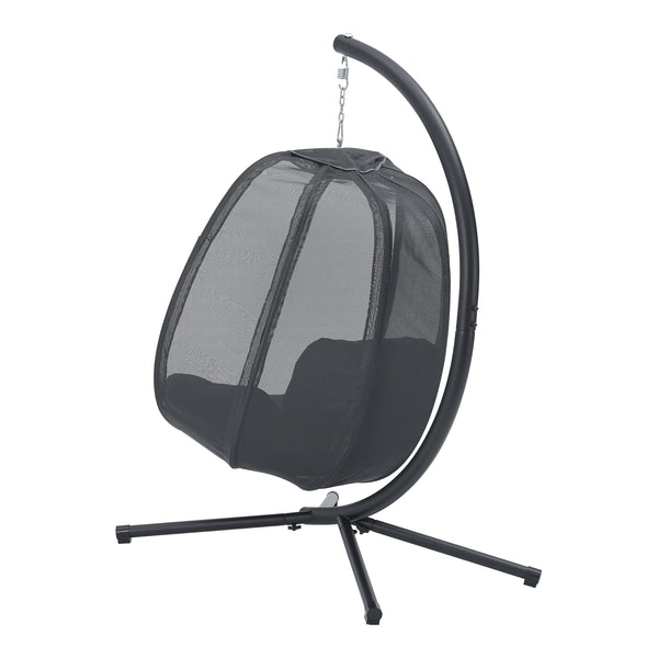 Poltrona Uovo Sospesa Abegondo incl. Struttura di Supporto e Cuscini - Grigio Scuro [en.casa]