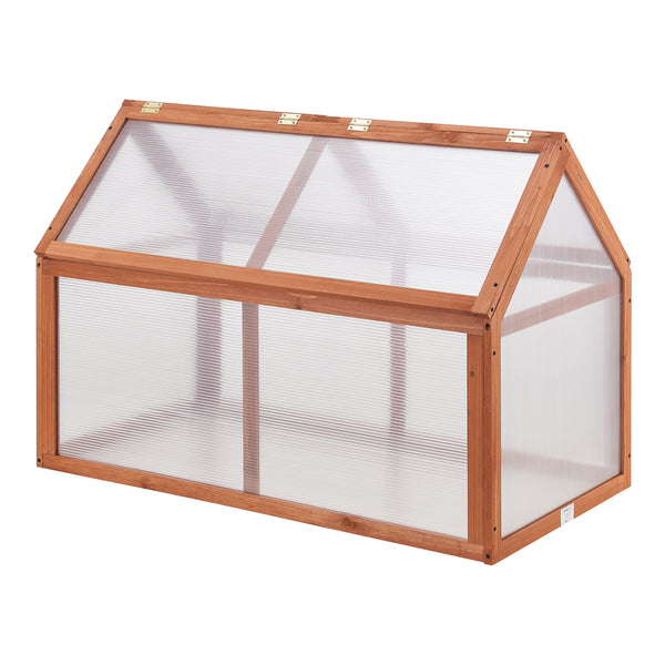 Châssis de jardin Duiven toiture relevable à 2 pans en polycarbonate et pin 100 x 55 x 41-70 cm  [casa.pro]