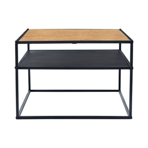 Table basse carrée Quinisut avec espace de stockage noir effet bois [en.casa]