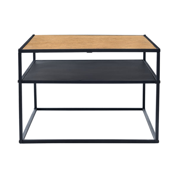 Table basse carrée Quinisut avec espace de stockage noir effet bois [en.casa]