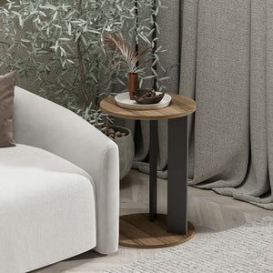 Table d'appoint Frederiksberg ronde effet noyer / anthracite [en.casa]