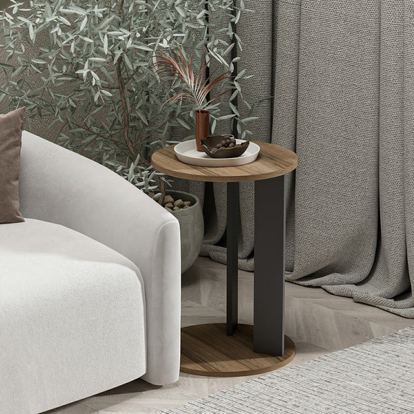 Table d'appoint Frederiksberg ronde effet noyer / anthracite [en.casa]