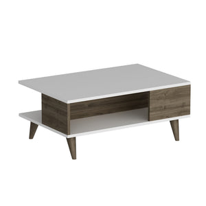 Table basse rectangulaire Grenaa avec espace de rangement blanc / effet noyer [en.casa]