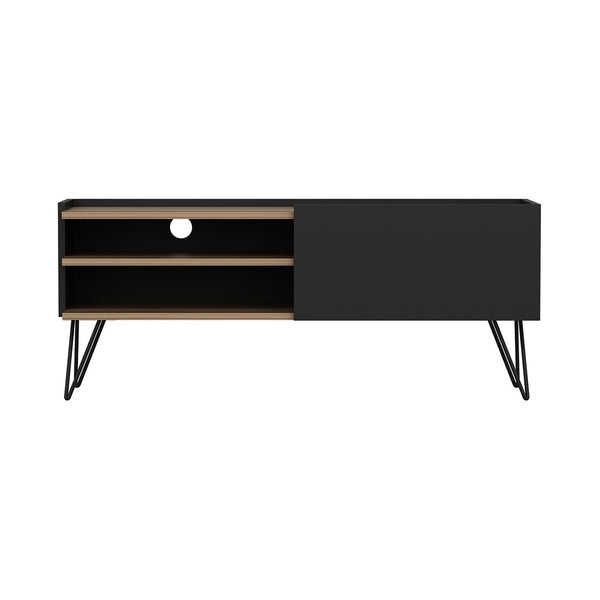 Meuble TV Dronninglund à porte 50 x 124 x 37 cm noir / effet bois [en.casa]