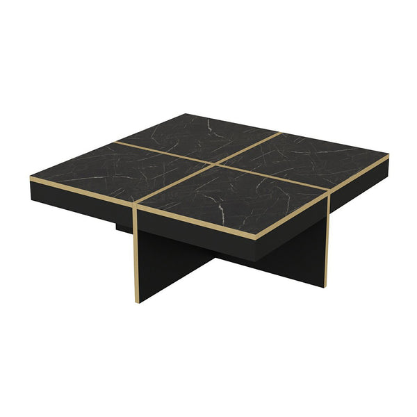 Table basse carrée Fjerritslev 35 x 90 x 90 cm marbre noir / laiton [en.casa]