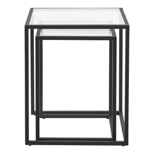 Lot de 2 tables d'appoint Holstebro gigognes en verre et métal transparent / noir [en.casa]