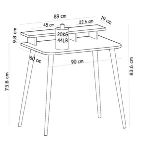 Bureau Östhammar avec réhausseur d'écran 73,8 x 90 x 60 cm blanc / naturel [en.casa]
