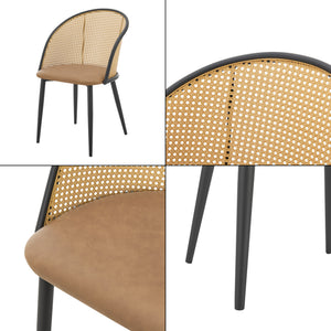Set di 2 Sedie 'Gagnef' in Similpelle Marrone e Schienale in Rattan [en.casa] 