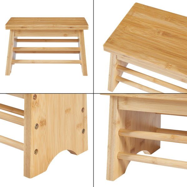 Sgabello Basso Ryslinge Poggiapiedi in Bambù Naturale 33 x 21,5 x 20 cm [en.casa] 
