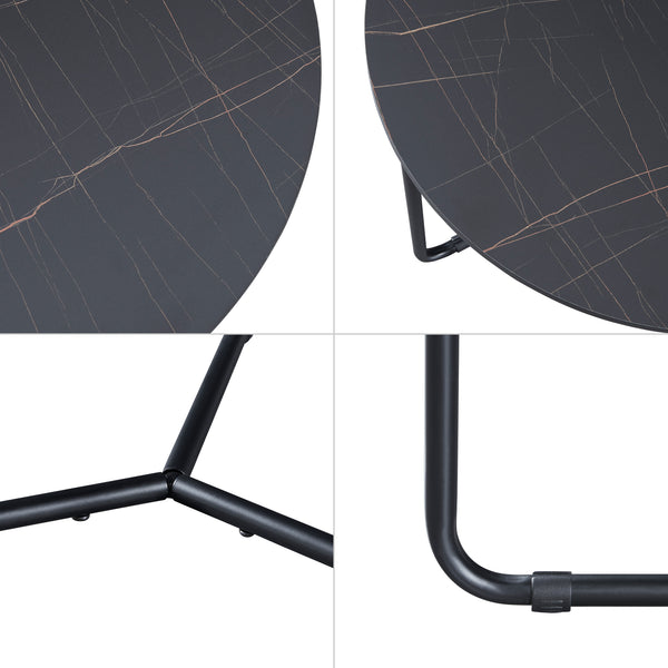 Set Poxdorf di 2 Tavolini Sovrapponibili Piano Rotondo Effetto Marmo Nero [en.casa]
