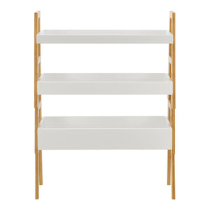 Scaffale Impilabile Set Hitra di 3 Ripiani a Bordi Rialzati Bambù Naturale / Bianco [en.casa] 