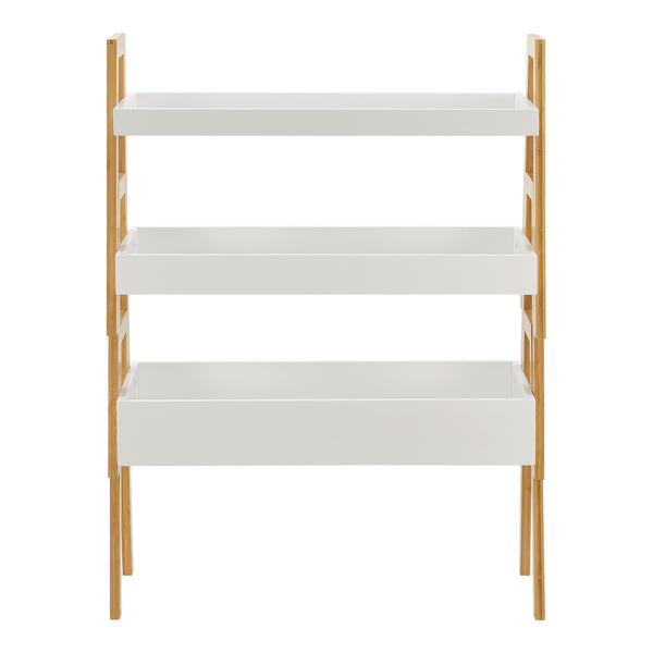 Scaffale Impilabile Set Hitra di 3 Ripiani a Bordi Rialzati Bambù Naturale / Bianco [en.casa] 