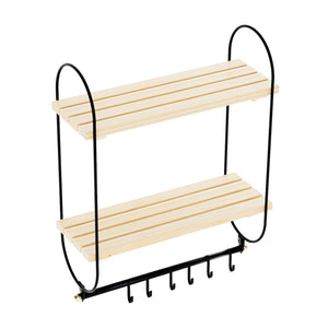 Étagère murale Pielavesi à 2 niveaux métal bois de pin 47 x 40 x 16 cm noir naturel [en.casa]