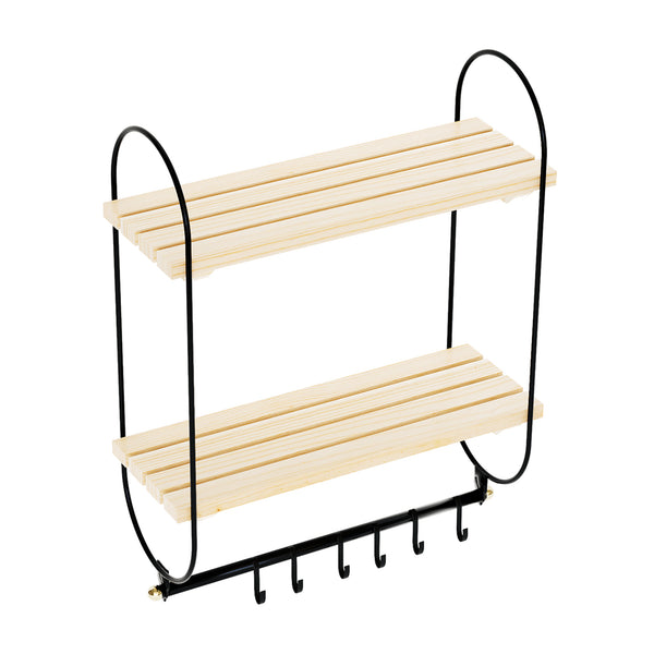 Étagère murale Pielavesi à 2 niveaux métal bois de pin 47 x 40 x 16 cm noir naturel [en.casa]