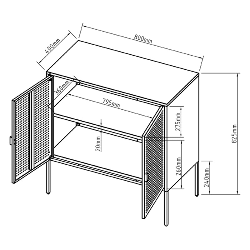 Maßskizze Sideboard Castelli 82,5 x 80 x 40 cm Weiß Stahl [en.casa]