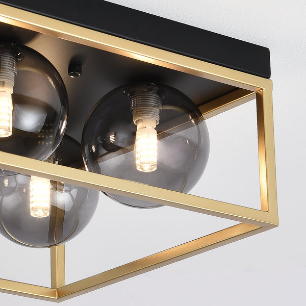 Plafonnier Widnes avec 4 douille G9 métal verre 15 x 28 x 28 cm noir or lux.pro