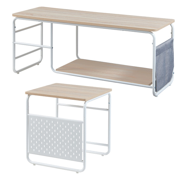 Ensemble de meuble TV et table d'appoint gigognes Dyrøy blanc effet chêne gris [en.casa]