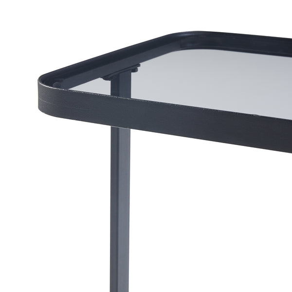Set de 2 tables basses gigognes Laxå de tailles différentes verre trempé de 4 mm métal noir [en.casa]