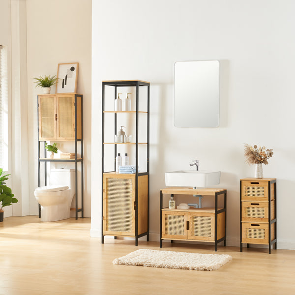 Meuble sous lavabo Tervola bambou 60 x 60 x 35 cm noir naturel aspect rotin [en.casa]