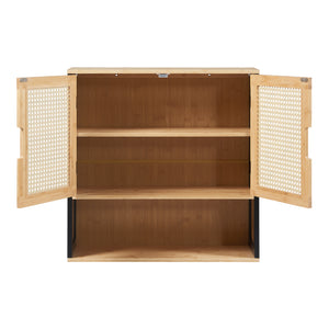 Armoire murale de salle de bain Tervola 60 x 60 x 20 cm noir naturel effet rotin [en.casa]