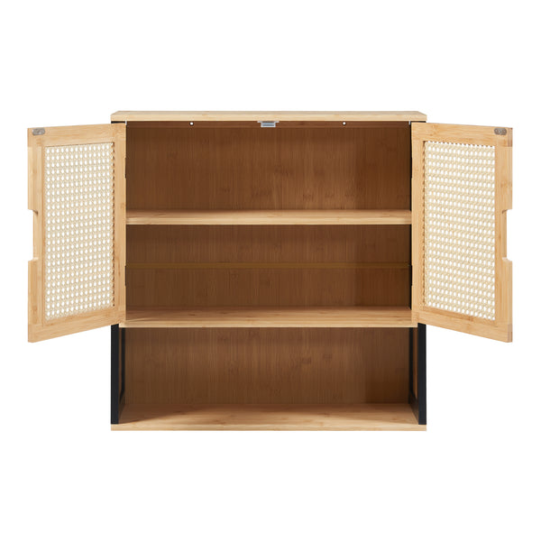 Armoire murale de salle de bain Tervola 60 x 60 x 20 cm noir naturel effet rotin [en.casa]