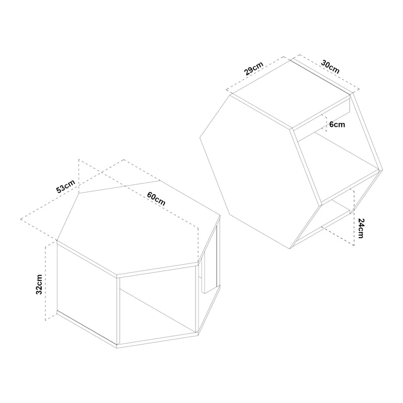 Croquis coté Set de 2 tables basses Molde noir effet noyer [en.casa]