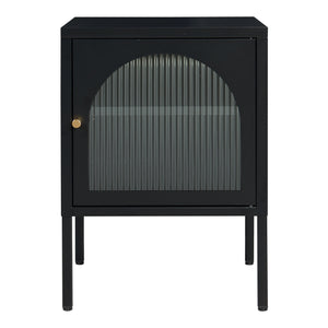 Table de chevet Karlskrona acier verre strié 60 x 43 x 40 cm noir mat [en.casa]