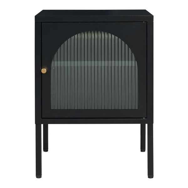 Table de chevet Karlskrona acier verre strié 60 x 43 x 40 cm noir mat [en.casa]