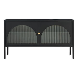 Mobile TV Karlskrona con Ante a Vetrata 115x35x64 cm Acciaio Nero Opaco [en.casa] 