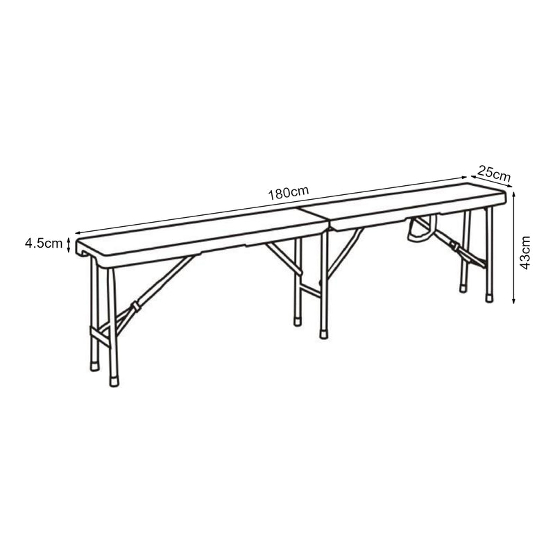 Croquis coté Lot de 2 bancs de camping pliables Ljusnarsberg 180 x 25 x 43 cm blanc [en.casa]