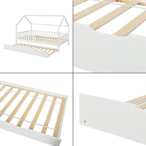 Lit d'appoint sur roulettes Ydre bois de pin 197 x 94 x 22 cm blanc [en.casa]