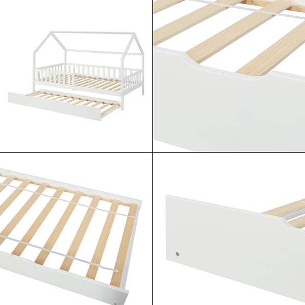 Lit d'appoint sur roulettes Ydre bois de pin 197 x 94 x 22 cm blanc [en.casa]