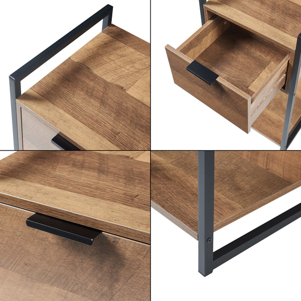Comodino Namsskogan Nero / Effetto Legno Intarsiato color Noce [en.casa]