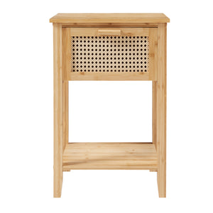 Table de chevet Leirfjord bambou 60 x 40 x 35 cm naturel aspect rotin [en.casa]