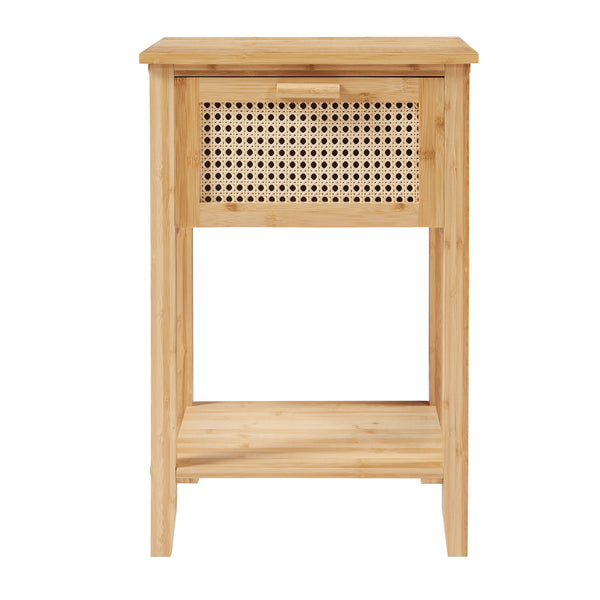 Table de chevet Leirfjord bambou 60 x 40 x 35 cm naturel aspect rotin [en.casa]