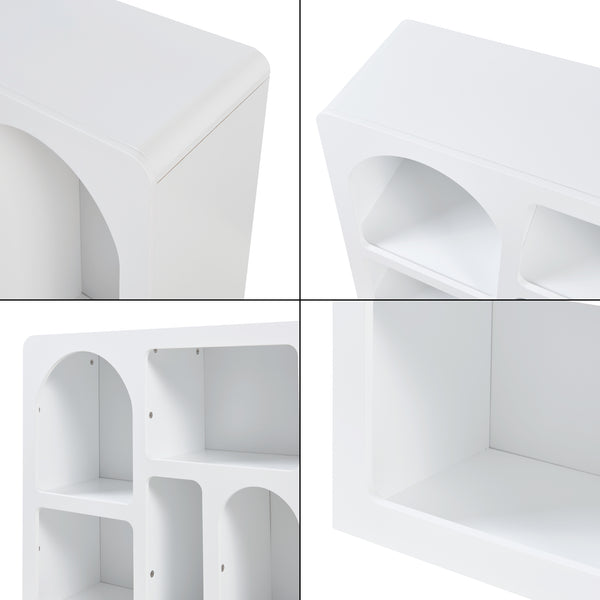 Consolle Rettangolare Vågå con 6 Scomparti Geometrici 110x30x70 cm Bianco [en.casa]